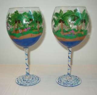 HAND PAINTED GOBLETS/WINE GLASSES WITH FLAMINGOS L@@K  