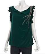 style #308502402 emerald silk beaded Palace flutter sleeve blouse