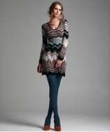 style #315748501 black wave stripe wool blend v neck dress