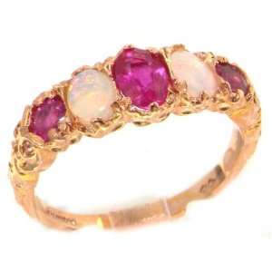 14K Rose Gold Luxury Vibrant Ruby & Opal Eternity Band Ring   Size 5 
