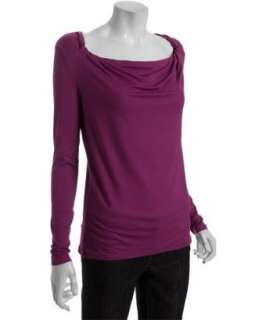 Three Dots raspberry stretch jersey drape front shirt   up to 