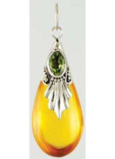AMBER DROP with PERIDOT PENDANT Pagan wiccan wicca silver  