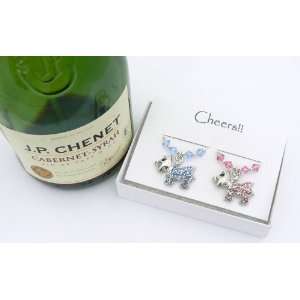    Pink and Blue Crystal Dog Wine Glass Charms