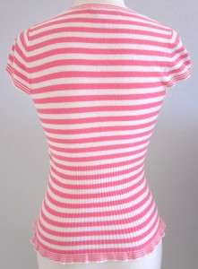 NANETTE LEPORE PINK STRIPED SHORT SLEEVE KEYHOLE TOP SWEATER SIZE 