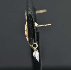 Two Tone 14K Gold Semi Hoop Heart Drop Post Earrings  