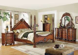   Traditional Victorian Cherry King Poster Bed Bedroom Set Furniture NEW