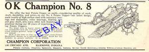 1922 OK CHAMPION NO. 8 POTATO DIGGER AD HAMMOND INDIANA  