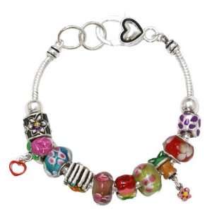 Tone Multi Color Flower Theme Story Glass Bead Sliding Charm Bracelet 