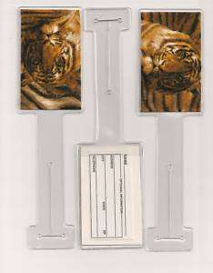 TIGER FACE PRINT FABRIC LUGGAGE TAG HOLDERS SET OF 2  