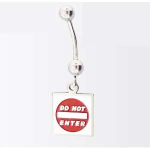  Ring Street Sign Do Not Enter Dangle 14g Belly Button Navel Ring 