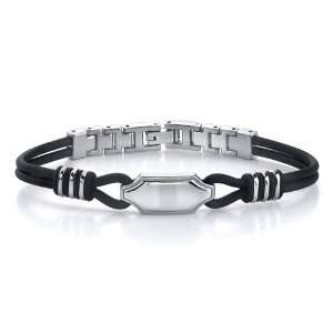   Steel ID style Dual Rubber Cord Link Bracelet for Men Peora Jewelry