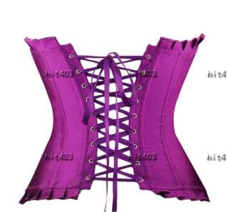 Purple Steel Lace up Gothic Diamante Corset G string L  