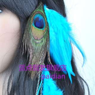 Blue Feather Synthetic Hair Extensions Decoration Used As Headband 