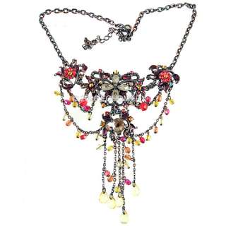 Victorian look Red Floral Necklace Chandelier Crystals  