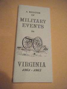 Register of Military Events in VA 1861 65, 1992 Reprint  