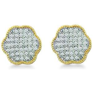   Two Tone Gold Pave Set Round Diamond Stud Earrings (1/5 cttw) Jewelry
