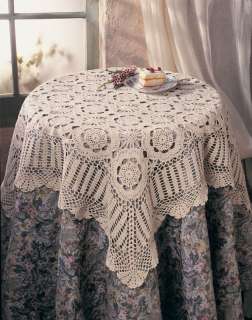 Handmade Crochet Lace Tablecloth 45 Inch Round White or Beige  