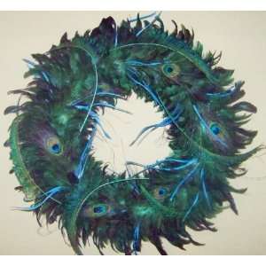 Peacock Feather Wreath Wall Art 18 Green