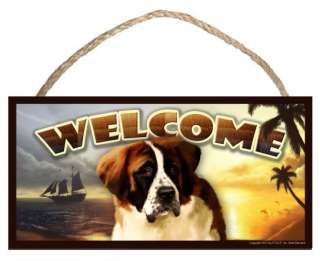 Saint Bernard Summer Season Welcome Dog Sign featuring art of Scott 