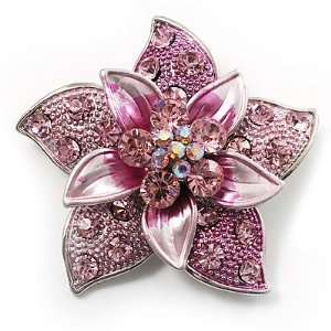  3D Enamel Crystal Flower Brooch (Pink) Jewelry