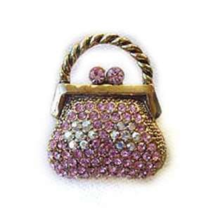  24k Gold Plated Swarovski Crystal Pink Purse Pin/Brooch Jewelry