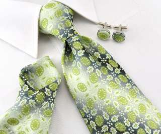   Jacquard Woven silk Mens Tie Polka Dots Necktie set Cufflinks green 79