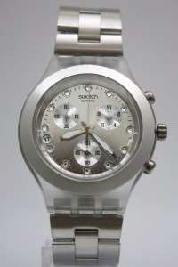 New Swatch Irony Chronograph Full Blooded Silver Steel Watch 43mm 