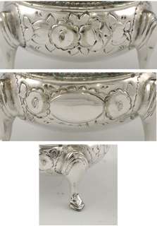 Sterling Silver English Mustard Pot w/ 2 SP Hand Chased Salt Cellars 