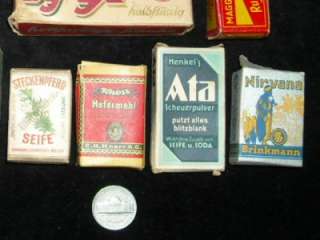 Lot of 12 small cardboard boxes with German advertising  not sure what 
