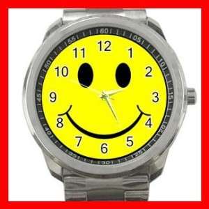 Cute Yellow Smiley Face Silvertone Sports Metal Watch  