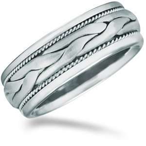 8mm Palladium Promise Wedding Band with Braided Band and Twisted Rope 