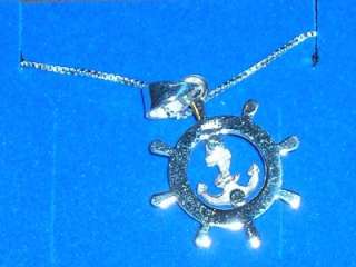 STERLING SILVER SHIPS WHEEL AND ANCHOR PENDANT NECKLACE  