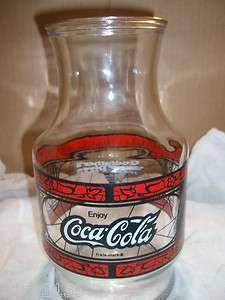 Coca Cola Coke 64 oz Glass Soda Pop Pitcher Godfathers Pizza Pizzaria 