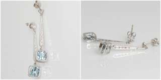 14K White Gold 1.25 CTW Aquamarine & Diamond Estate Dangle Earrings 