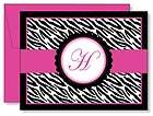   Personalized Zebra Print Pink Monogram Note Cards   ANY COLOR