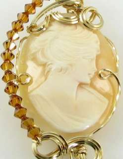 Hand Carved Shell Cameo Pendant Pin 14K Rolled Gold  