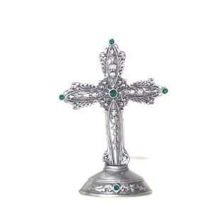 Small Religious Cross With Green Stones 