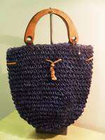 NEW HANDBAG TOTE BAG STRAW DEEP BLUE HANDMADE ETHNIC  