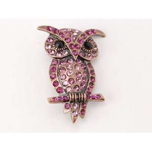   Owl Bird Rhinestone Crystal Vintage Bronze Tone Pin Brooch Jewelry