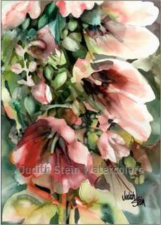 HOLLYHOCKS BOUQUET GARDEN FLOWERS 2.5 x 3.5 ACEO Card Giclee 