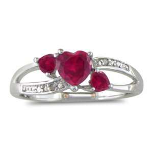   Heart Shaped Created Ruby and Diamond Ring in Sterling Silver Jewelry