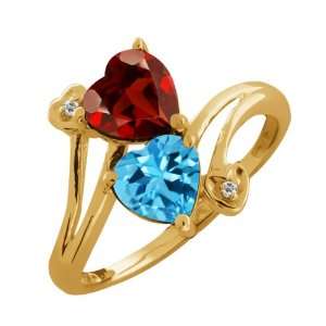   Ct Heart Shape Red Garnet and Topaz Gold Plated Sterling Silver Ring