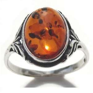  Baltic Amber Sterling Silver Oval Classic Ring 10x14mm 