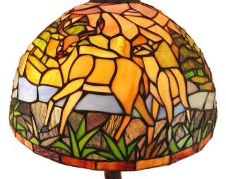 20 In. Tall Leaded Stained Glass Forest Deer Table Lamp  