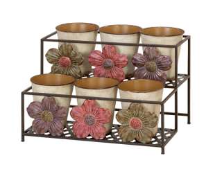 Daisy 2 Tier Metal Planter Stand With 6 Planters  