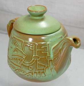 Frankoma Prairie Green Aztec Mayan Teapot & Lid 7T VTG  