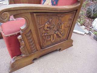   Heavily Carved Figural Fireside OAK Arm Chair Throne Arts Crafts