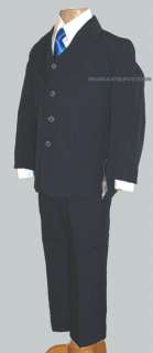NEW FORMAL BOY (Sz 4/5/6/7) 5 PCS DARK Navy SUIT SET w/Bright Blue Tie 