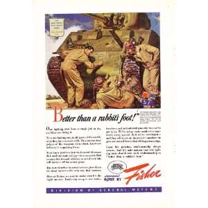 1943 WWII Ad Fisher Sherman Tank Crew Better than a Rabbits Foot Dean 