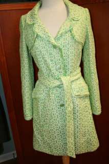 Banana Republic Green Tweed Trench Coat Jacket Belted Lined S  